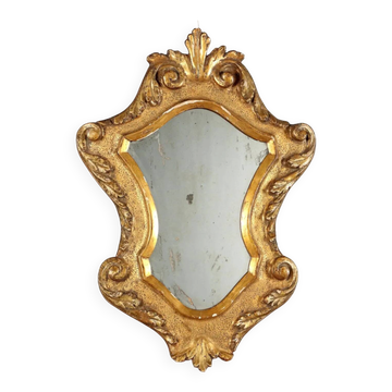 Miroir ancien en bois sculpté et doré, Italie, XIXe siècle