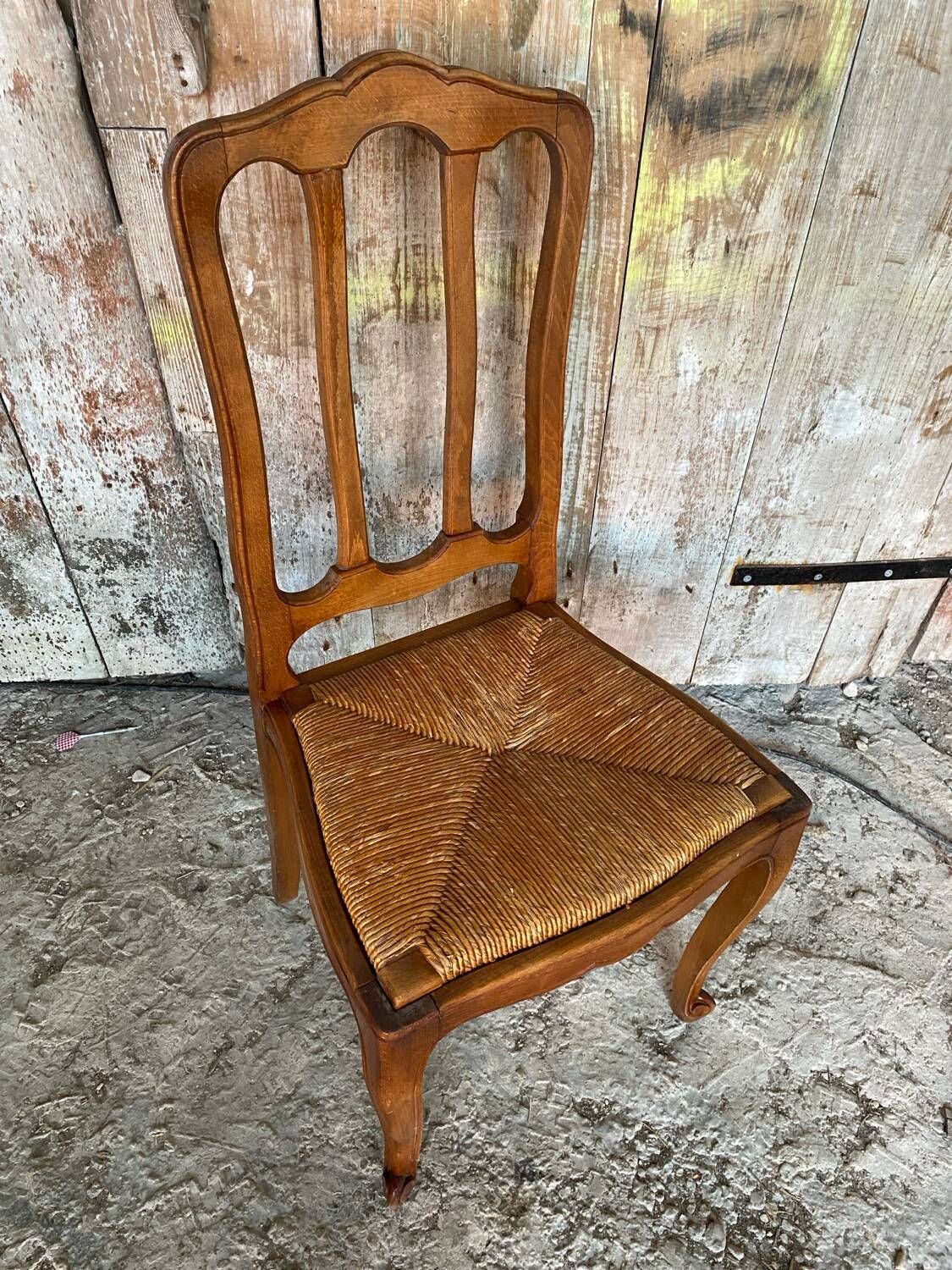 Antique Art Nouveau Chair Wood + Woven Straw Seat Vintage #D844