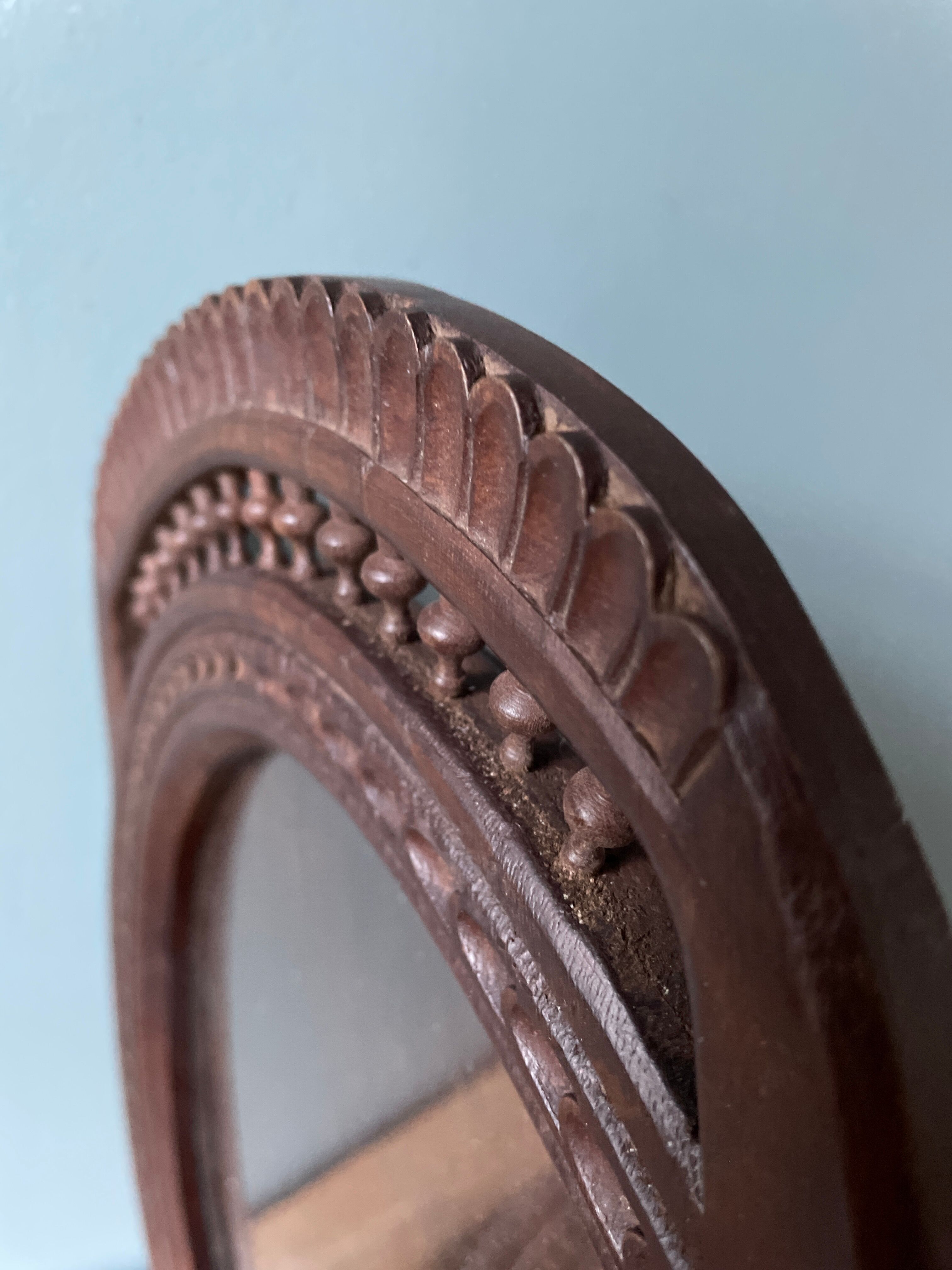 Set of two vintage carved oak service trays