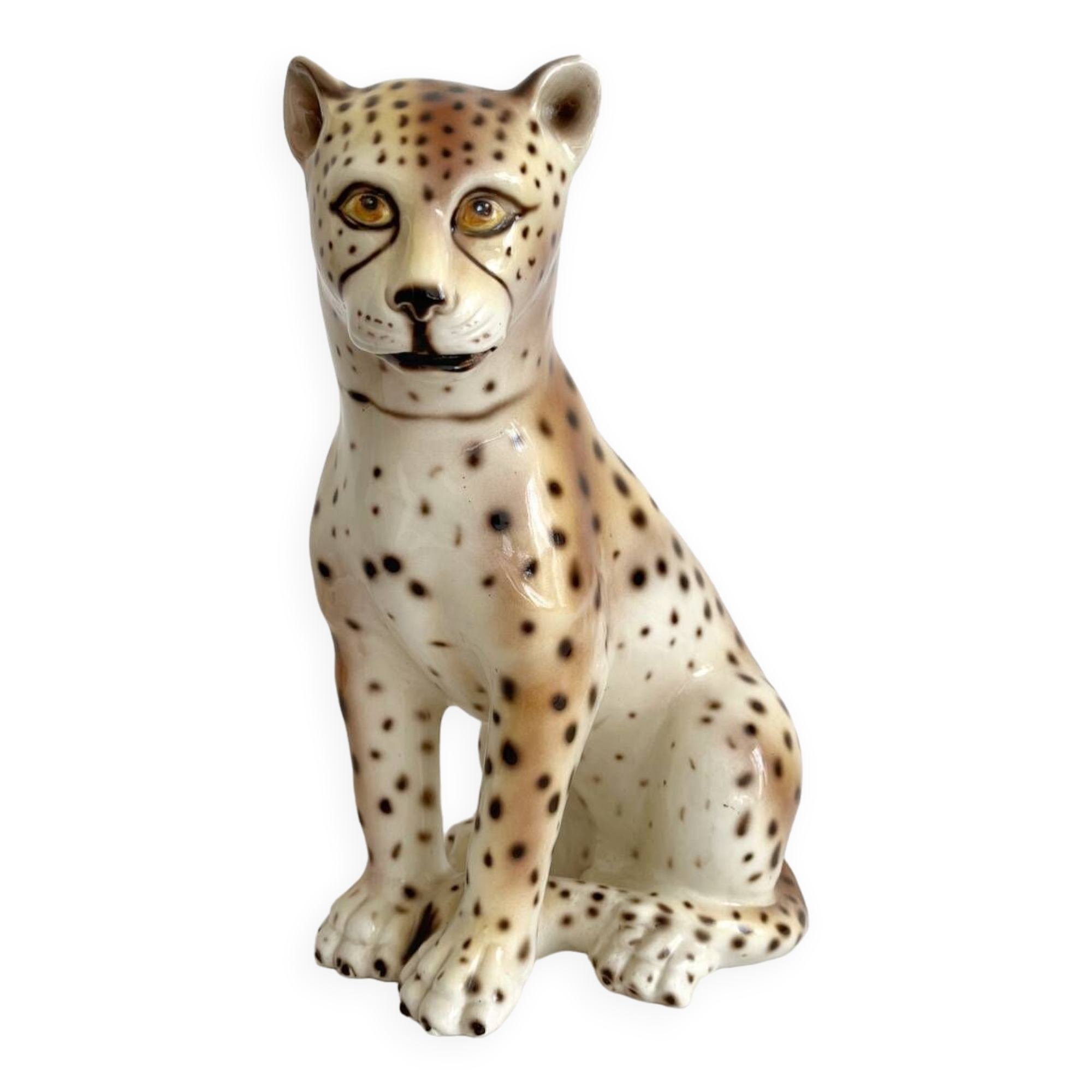Vintage Italian ceramic leopard statue