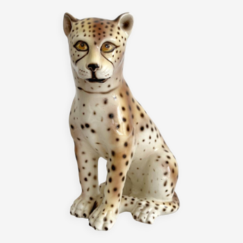 Vintage Italian ceramic leopard statue