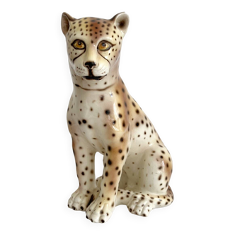 Vintage Italian ceramic leopard statue