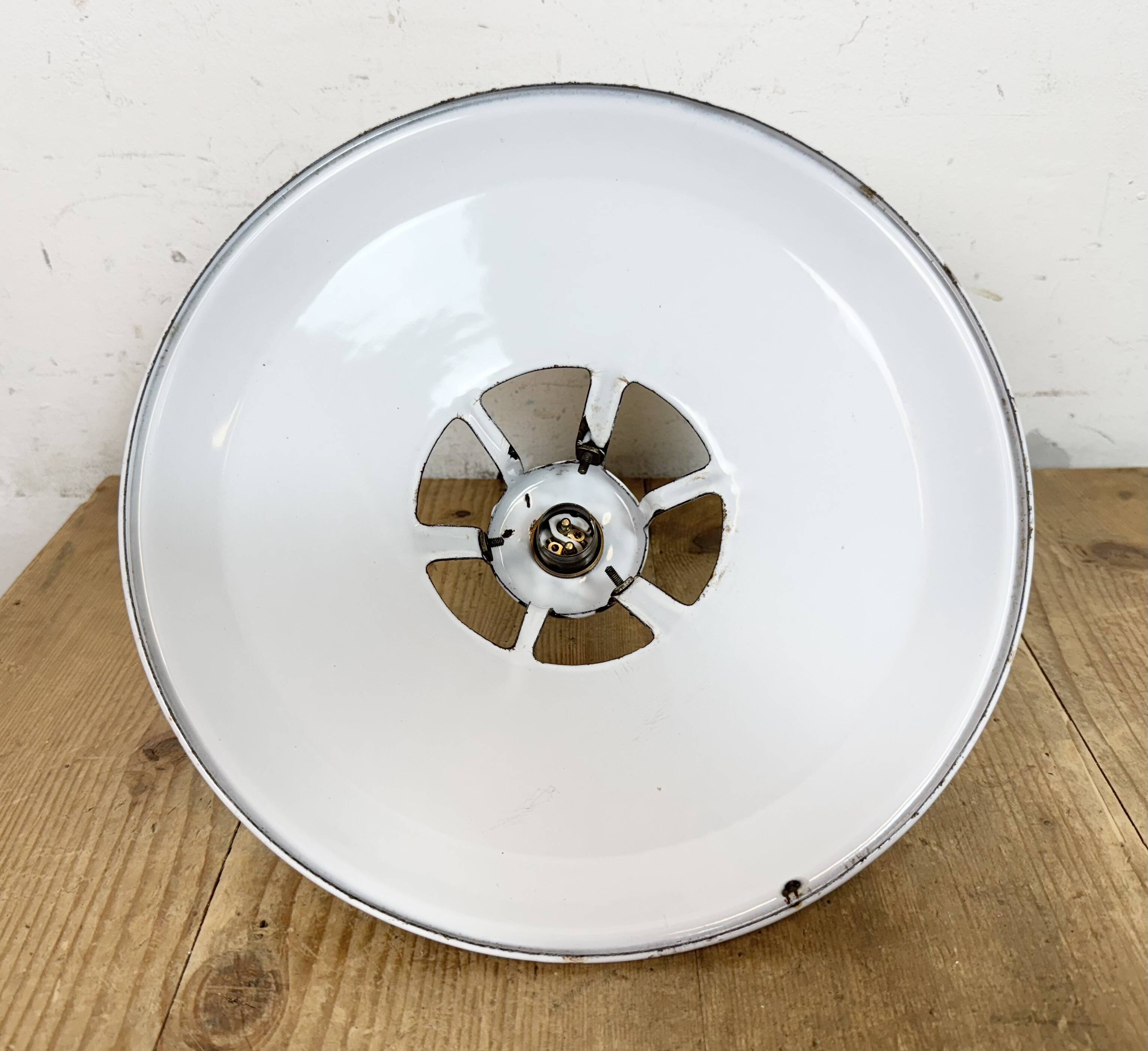 Industrial White Enamel Factory Pendant Lamp, 1960s