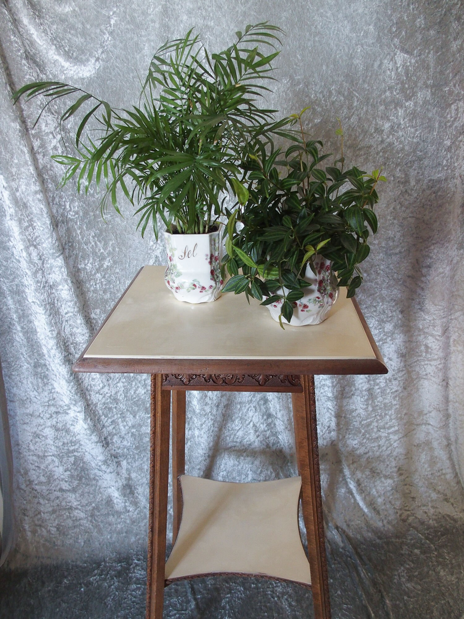 Carved wooden side table