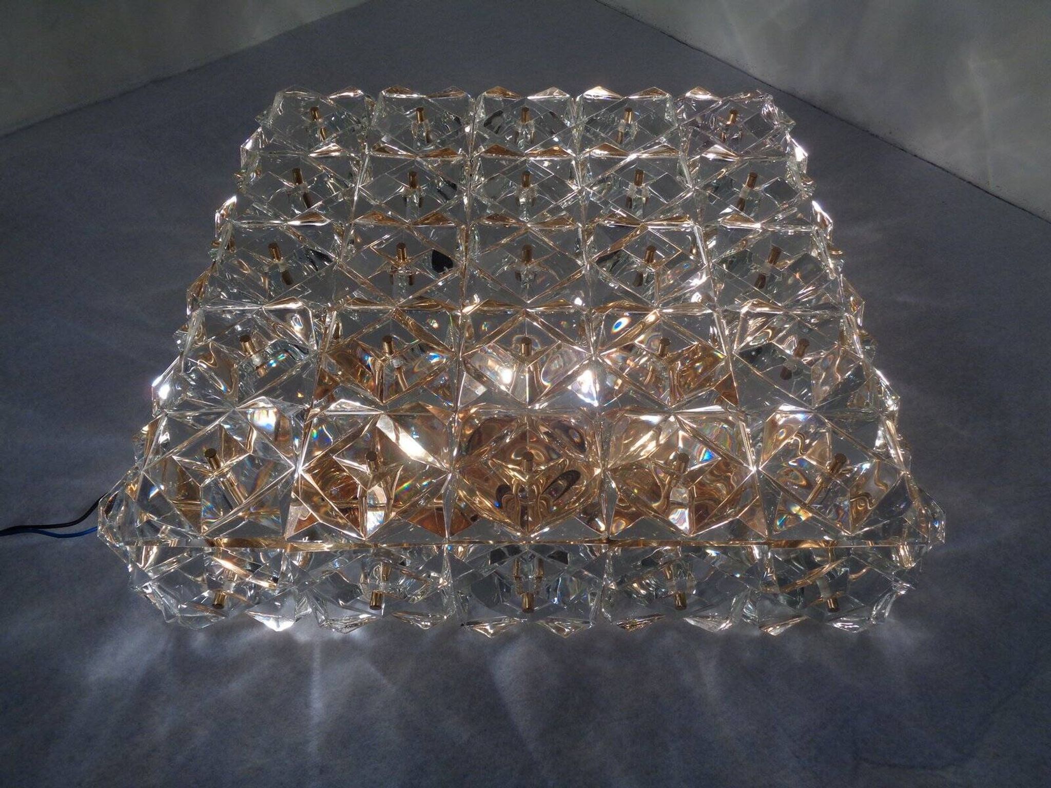 Large Gold-Plated & Crystal Glass Flush Mount from Kinkeldey, Germany, 1970s