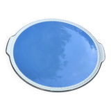Large sky blue pie dish with gold edging