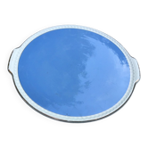 Large sky blue pie dish with gold edging