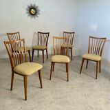 Lot of 6 old solid beech chairs, vintage design from the 60s, new fabric