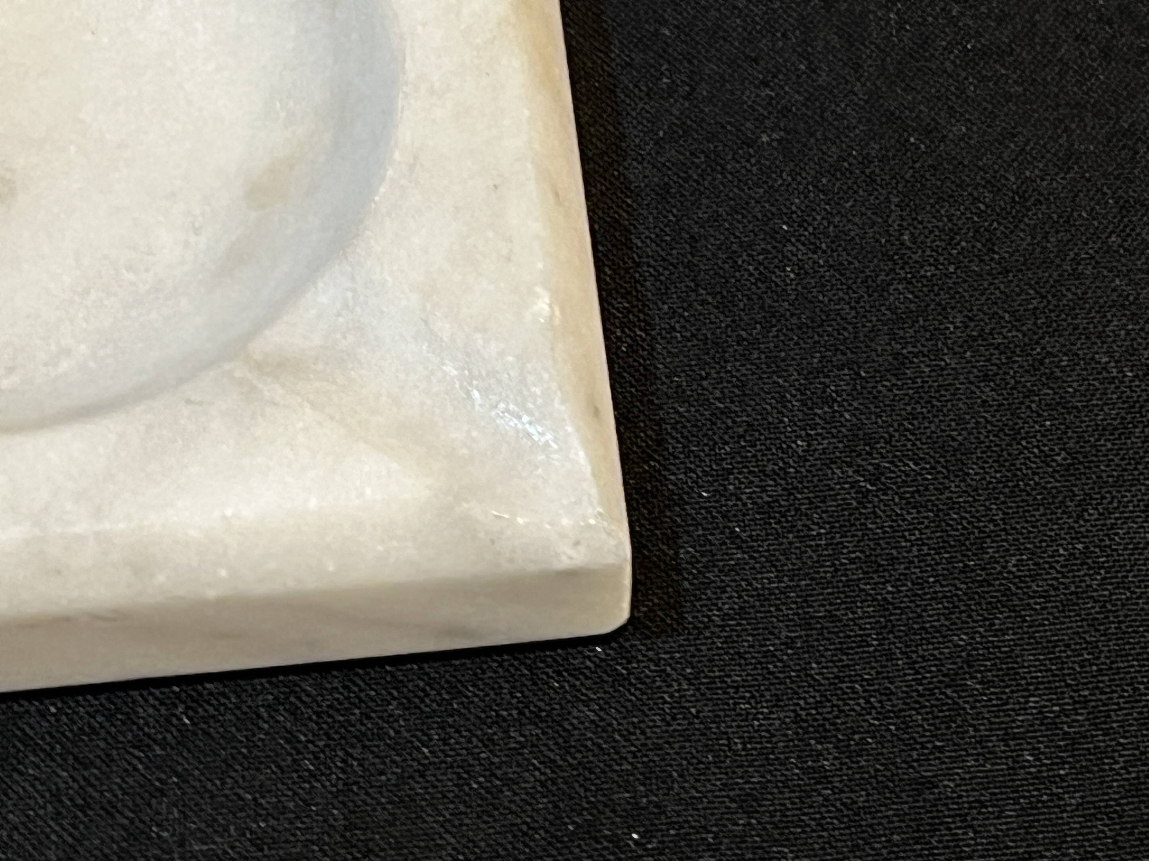 Vintage ashtray in white marble square 1970s Carrara Italy
