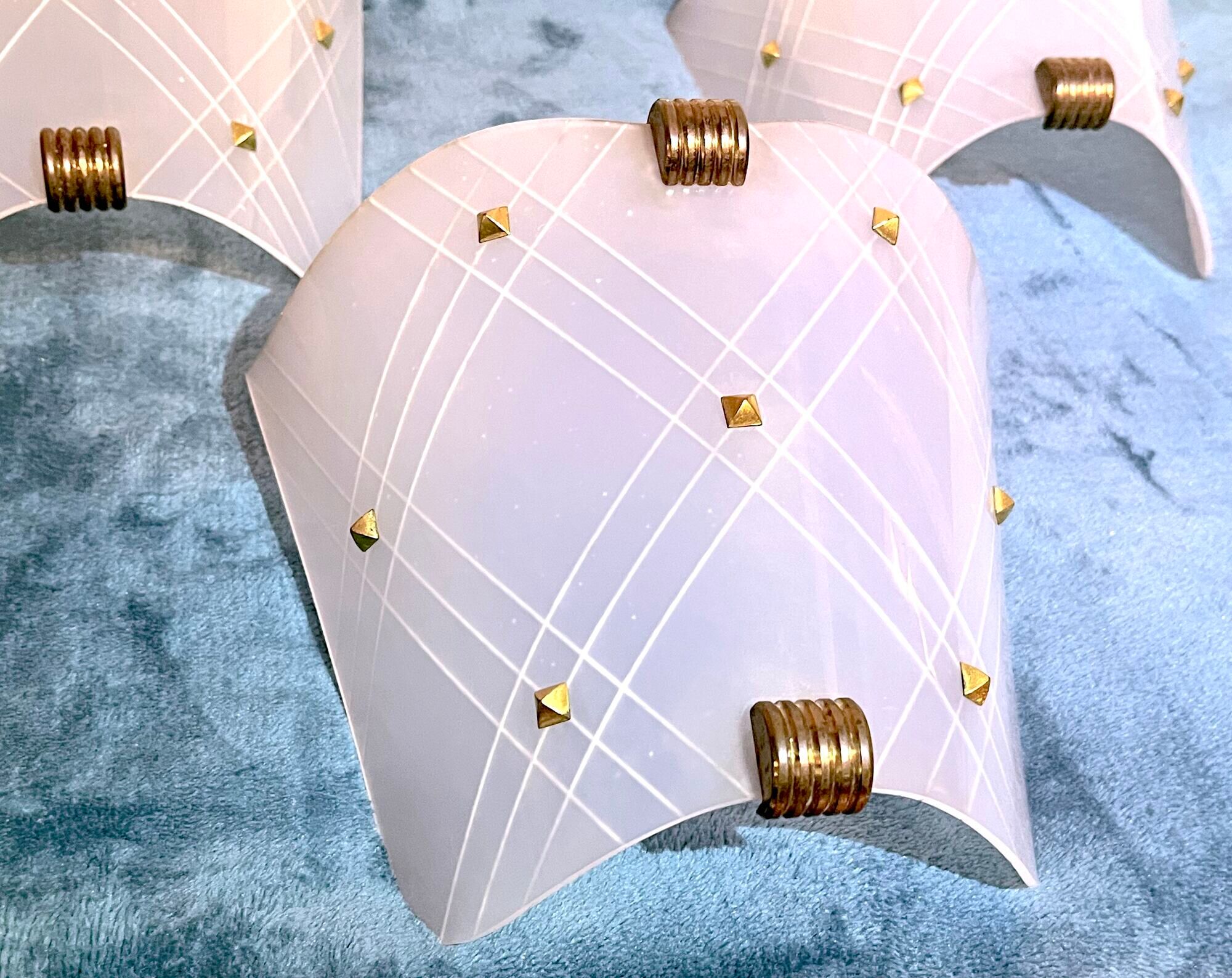 Three vintage wall lamps in perspex and brass Rockabilly style, France 50's