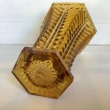 Old yellow molded glass vase chevron pattern