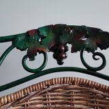 Metal and rattan chair with vine and grape decor