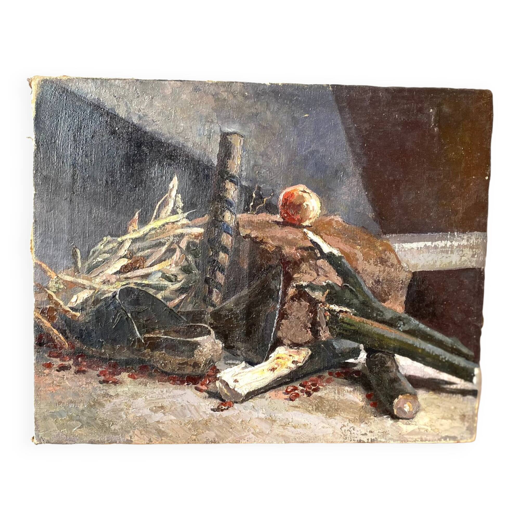 Oil on canvas still life 60s vintage