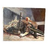 Oil on canvas still life 60s vintage