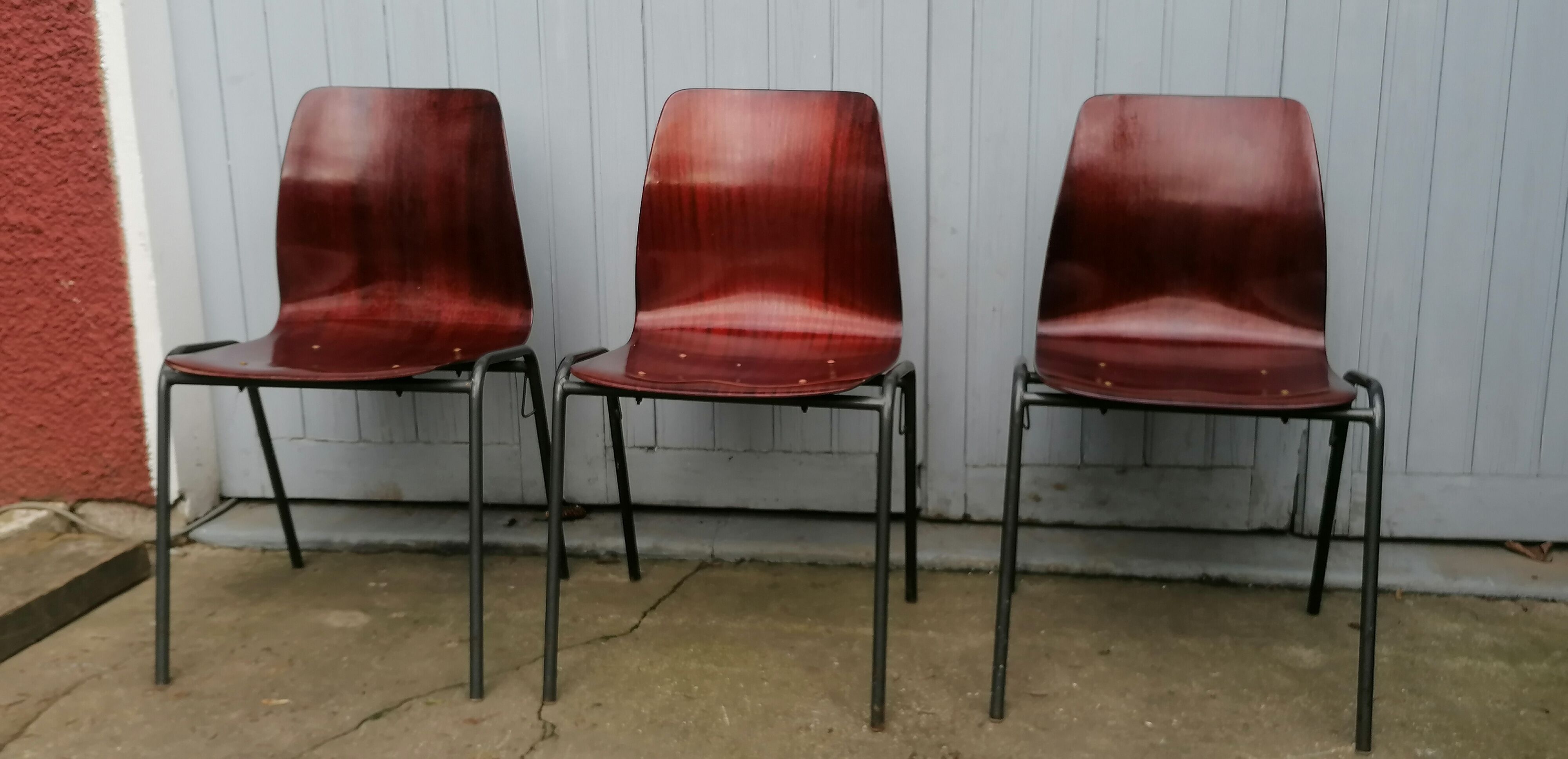 Suite of 3 design chairs germany Pagholz black backrests 1960/70
