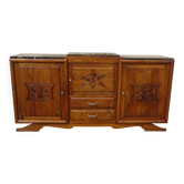 Large buffet en noyer massif, dessus en marbre noir