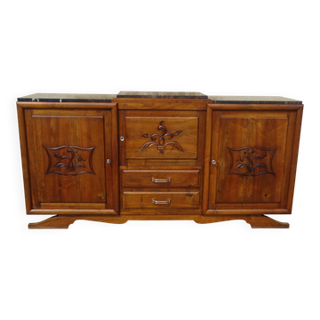 Large buffet in solid walnut, with a black marble top.
