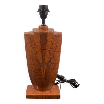 Pied de lampe en céramique style Art Déco en faux marbre corail