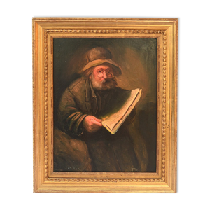 Huile sur toile portrait d'un vieillard