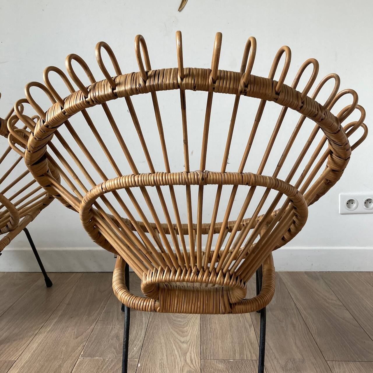 60s design rattan armchairs