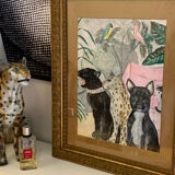 Painting jungle leopard acrylic old frame