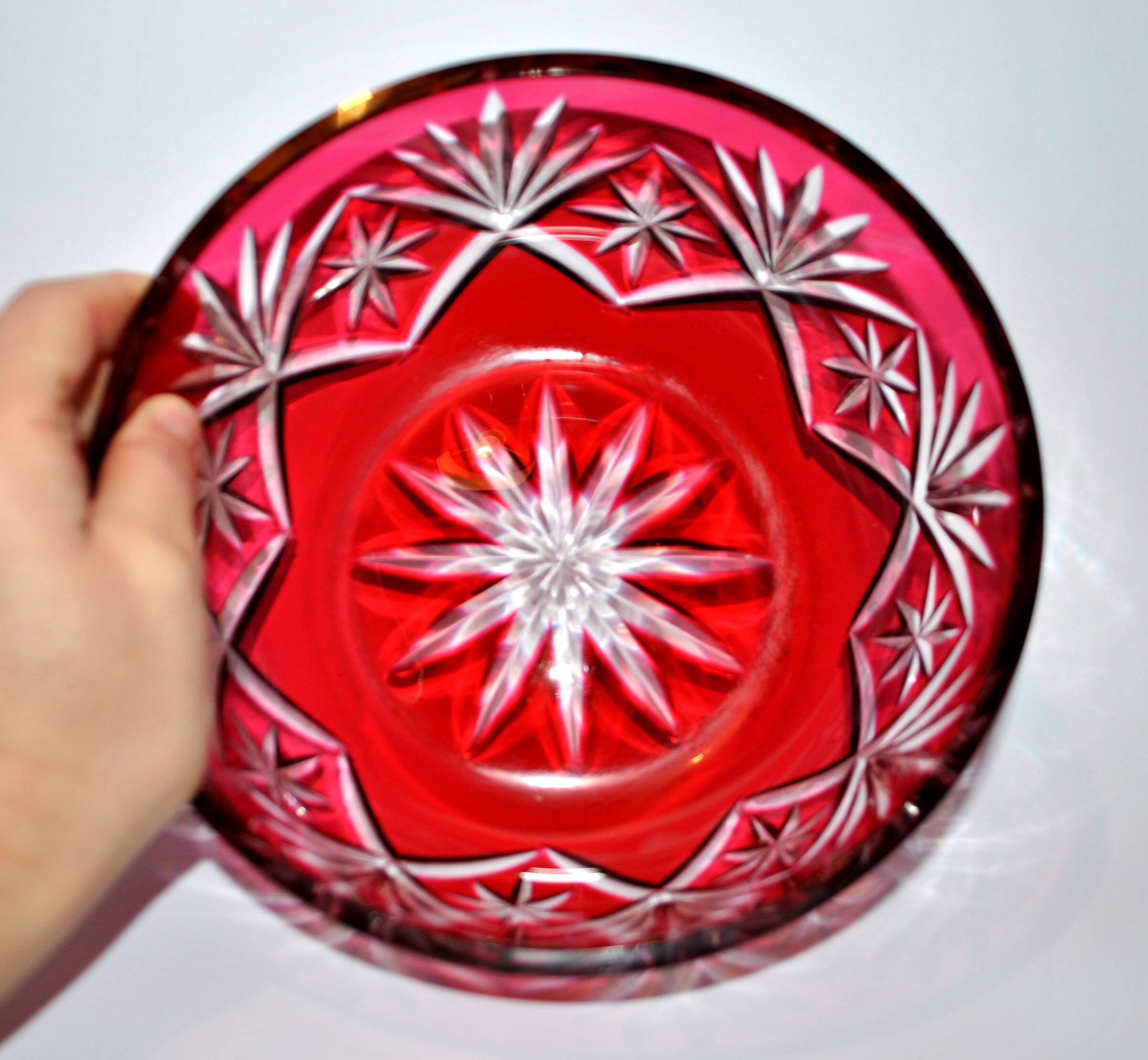 Saint-Louis Massenet cut crystal bowl lined with Raspberry Red OVERLAY