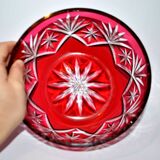 Saint-Louis Massenet cut crystal bowl lined with Raspberry Red OVERLAY