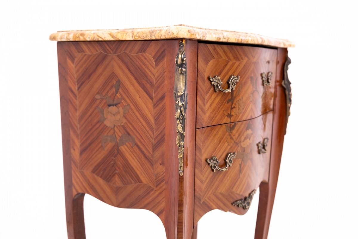 Antique bedside tables with stone top, France, circa 1910.