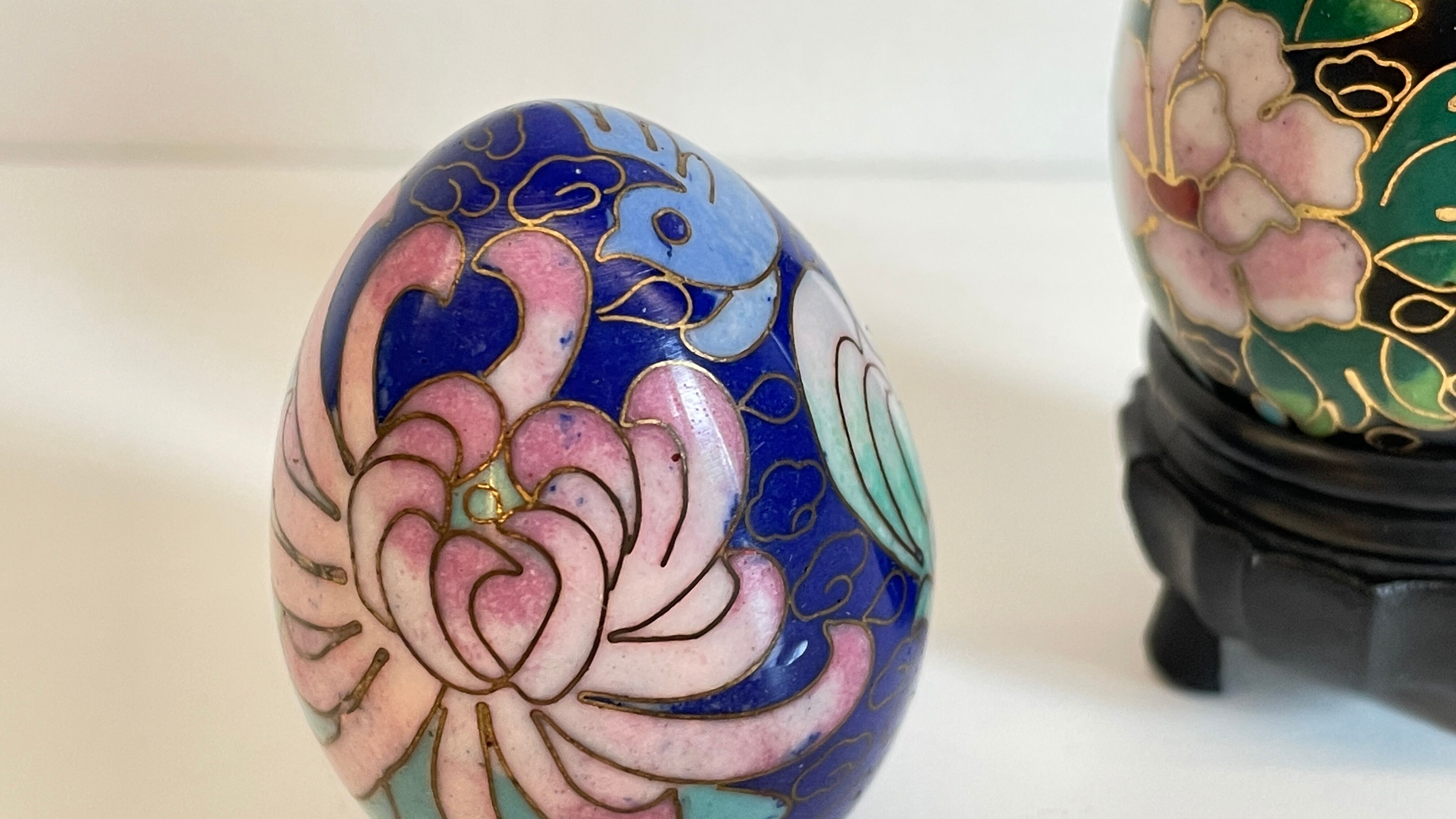 Vintage cloisonné enamelled eggs