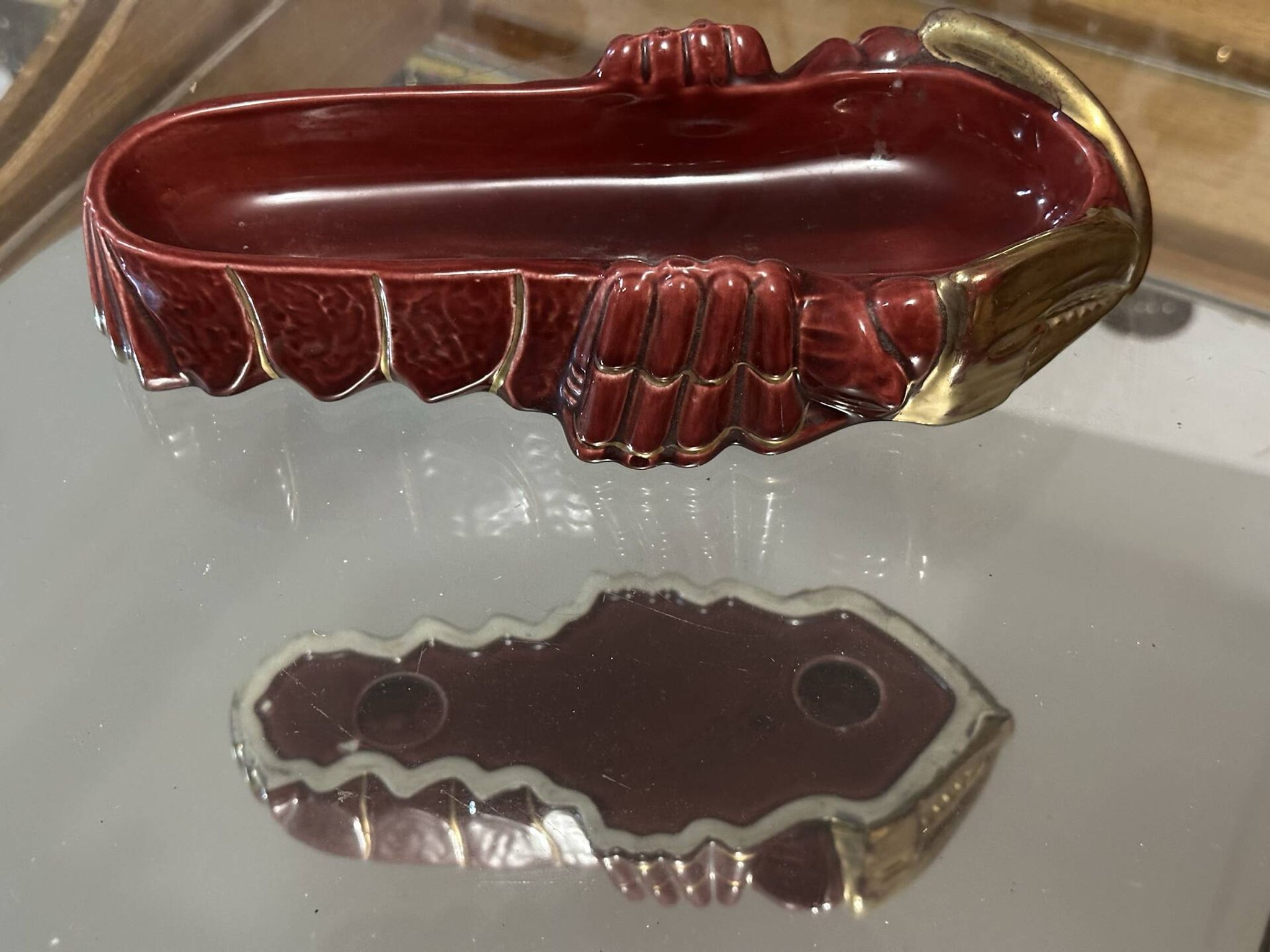 Pocket tray Michel Caugant, ruby-red ceramic and gilding - Vintage