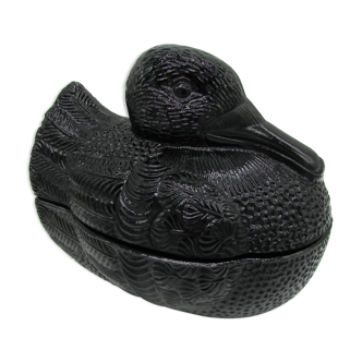 Canard bonbonnière vintage verre moulé noir