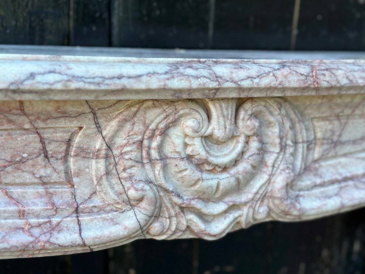 Louis XV Style Fireplace In Pink Marble, Circa 1980