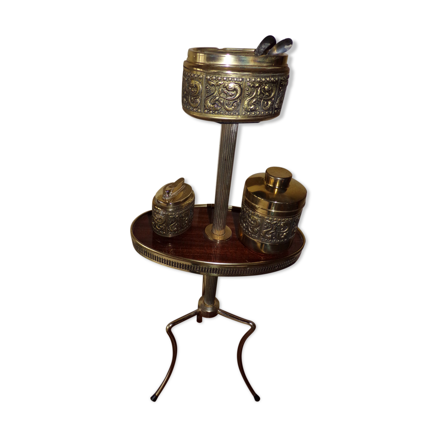Ashtray on foot vintage, gold metal, tablet in formica 60/70