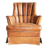Vintage sheap leather armchair,  large smoker chair in brown sheapleather, Big leather fauteuil