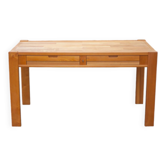 Vintage desk in blond wood, Simat desk, 2 drawer desk with keys, minimalist design wooden desk