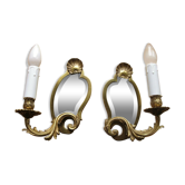 Elegant old pair of bronze mirror appliques - Walking State