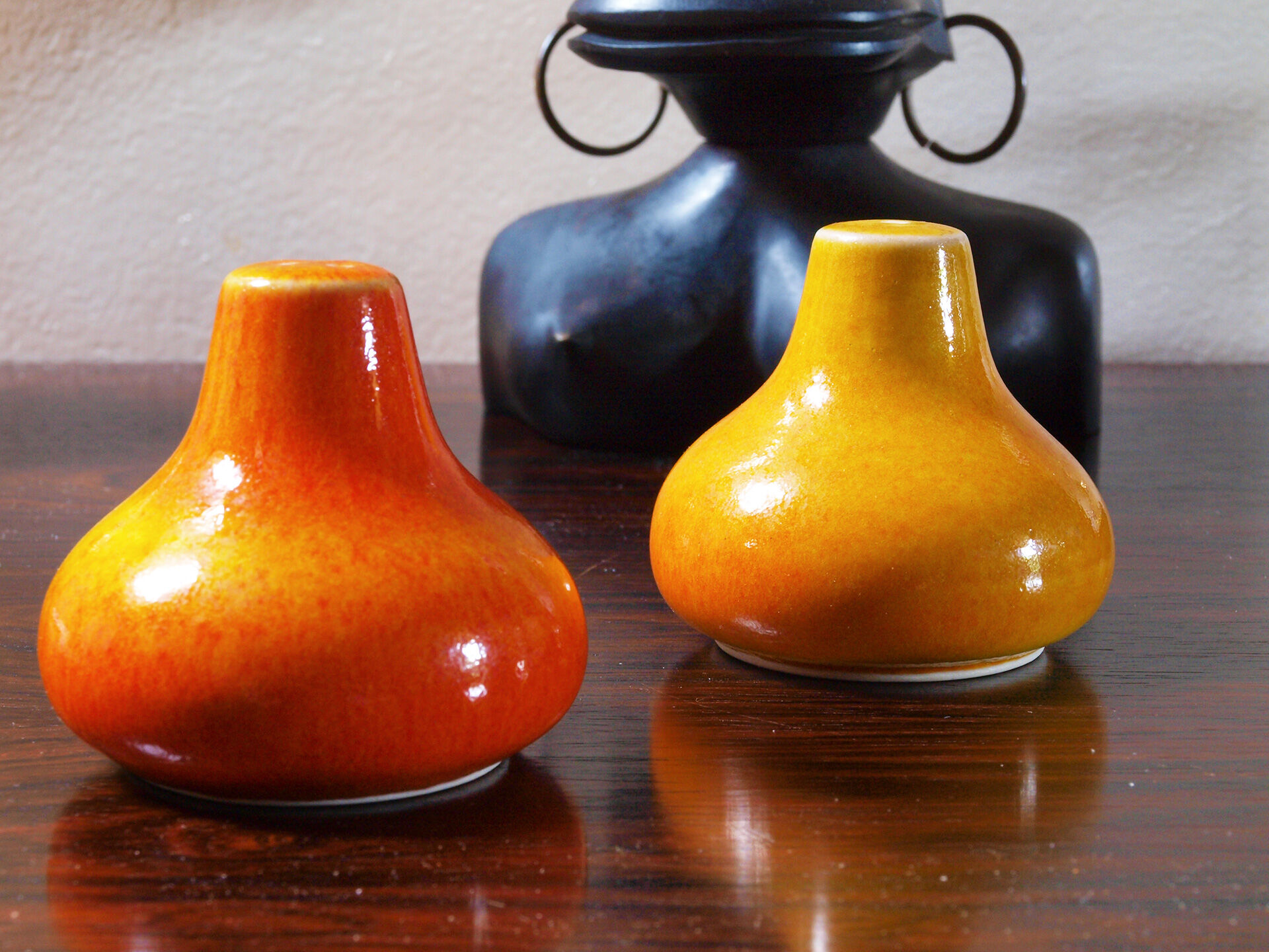 Salt and pepper in orange ceramic, 60s