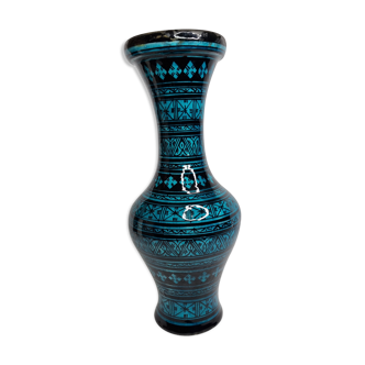 Moroccan turquoise and black ceramic vase, 40 cm