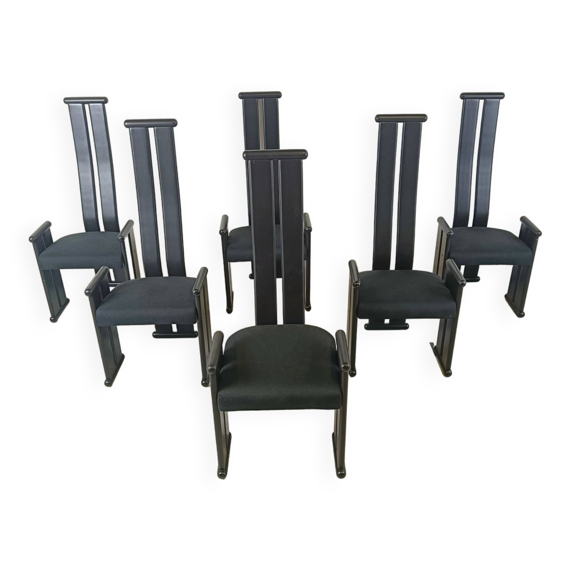 Chaises de salle à manger post-modernes à haut dossier, lot de 6, années 1970