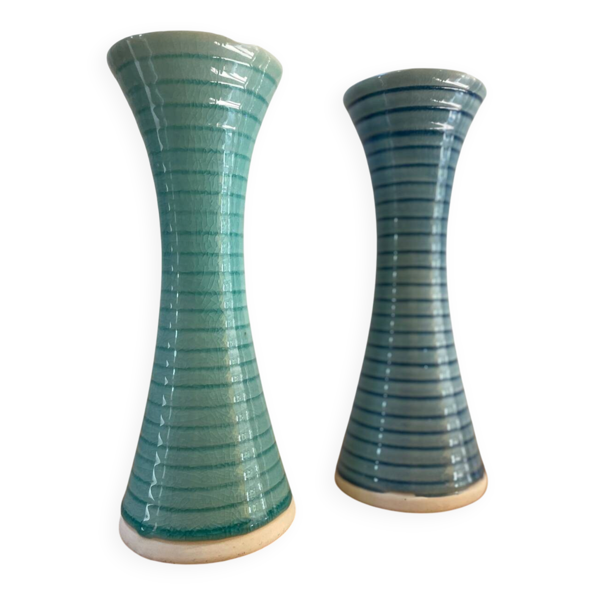 Set of 2 glazed stoneware candle holders