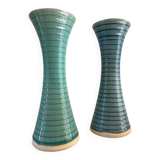 Set of 2 glazed stoneware candle holders