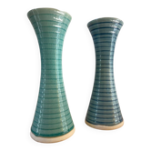 Set of 2 glazed stoneware candle holders