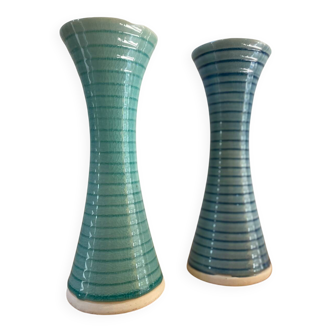 Set of 2 glazed stoneware candle holders