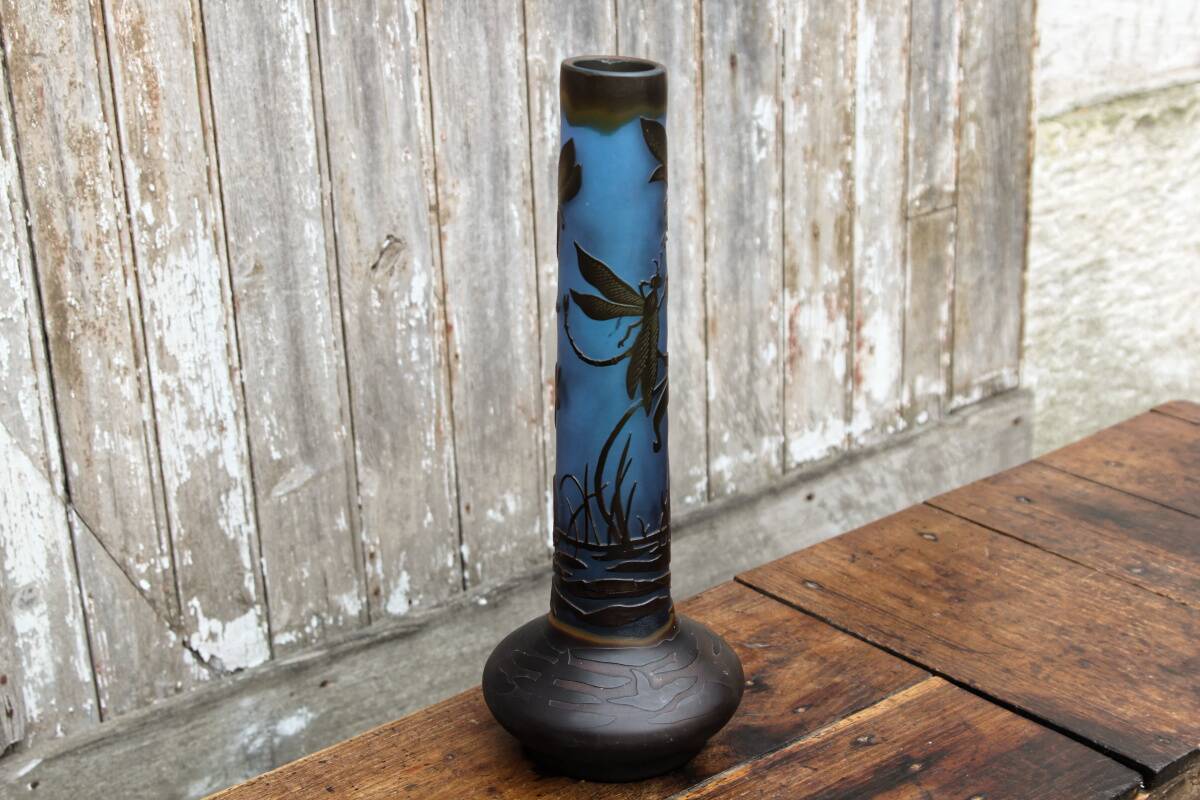 Vase with dragonflies, glass paste, in the style of Gallé