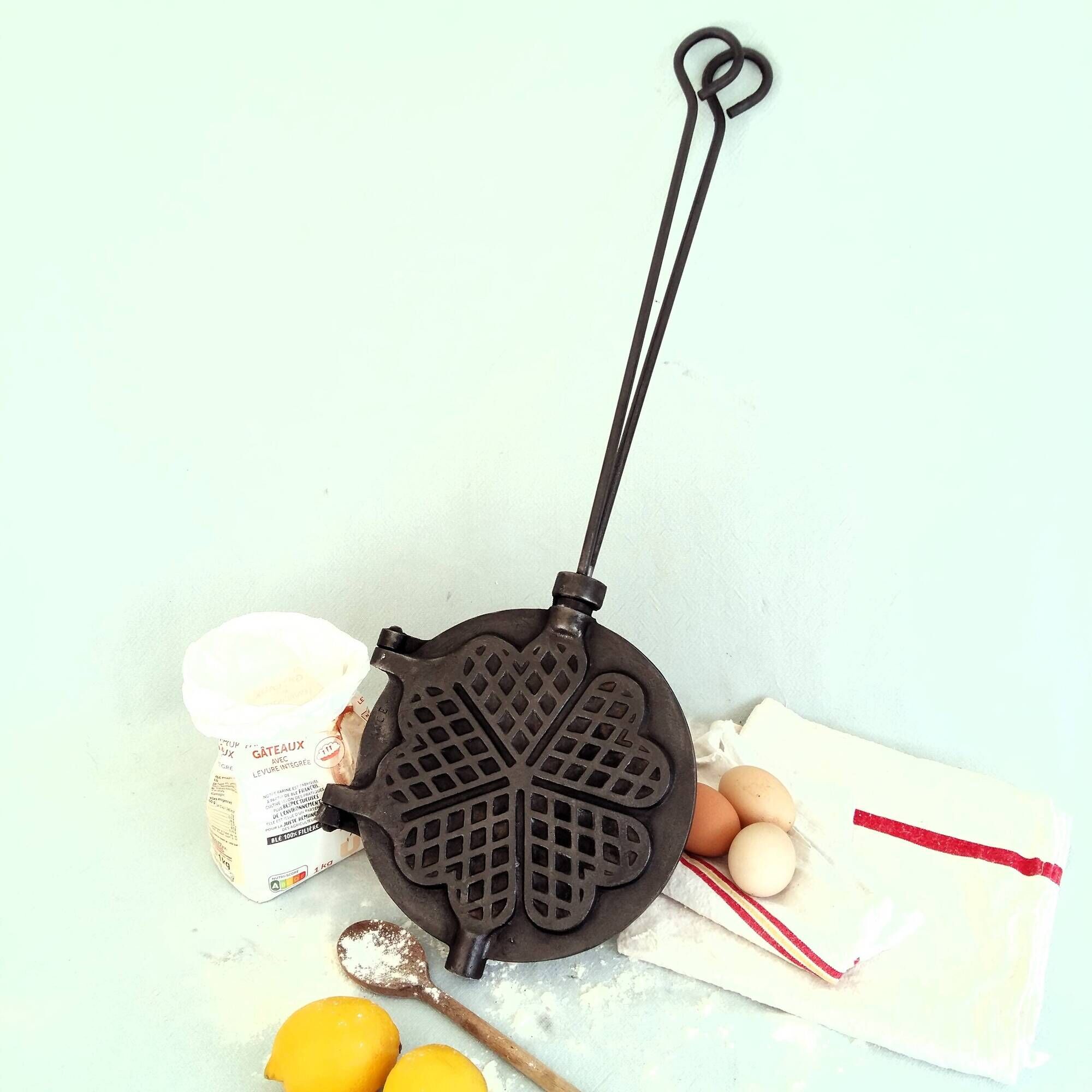 Antique Waffle Maker. French Cast Iron Waffle Pan.