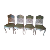 Suite de 4 chaises cannées Louis XV cuir vert