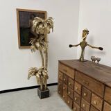 Large brass palm tree floor lamp with 3 trunks