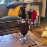 Amber glass soliflore vase on crystal base - Art glass from the years