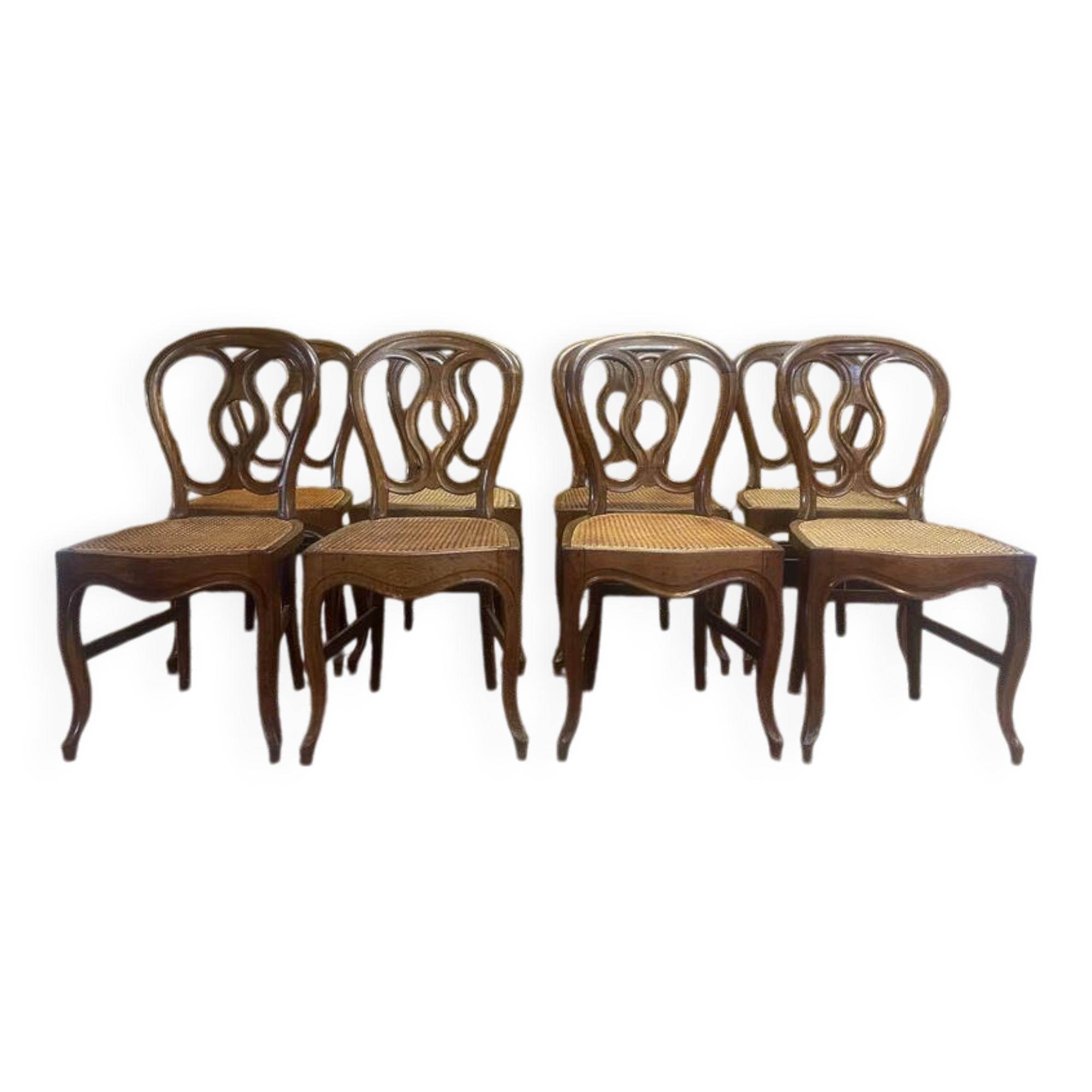 Set of 8 Louis Philippe cane chairs - caned in oak