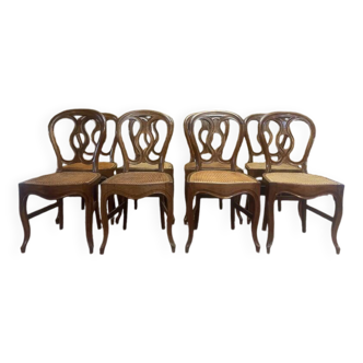 Set of 8 Louis Philippe cane chairs - caned in oak